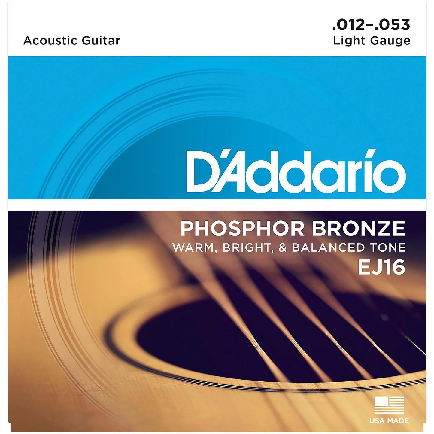 D'Addario EJ16 12-53 Light, Phosphor Bronze Acoustic Guitar Strings