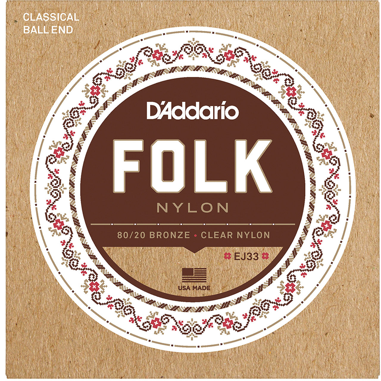 D'Addario Normal Tension Ball End, 80/20 Bronze/Clear Nylon, Folk Nylon Classical Guitar Strings