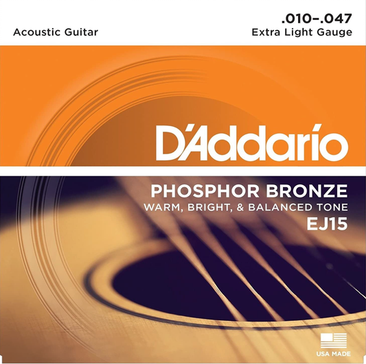 D'Addario EJ15 10-47 Extra Light, Phosphor Bronze Acoustic Guitar Strings